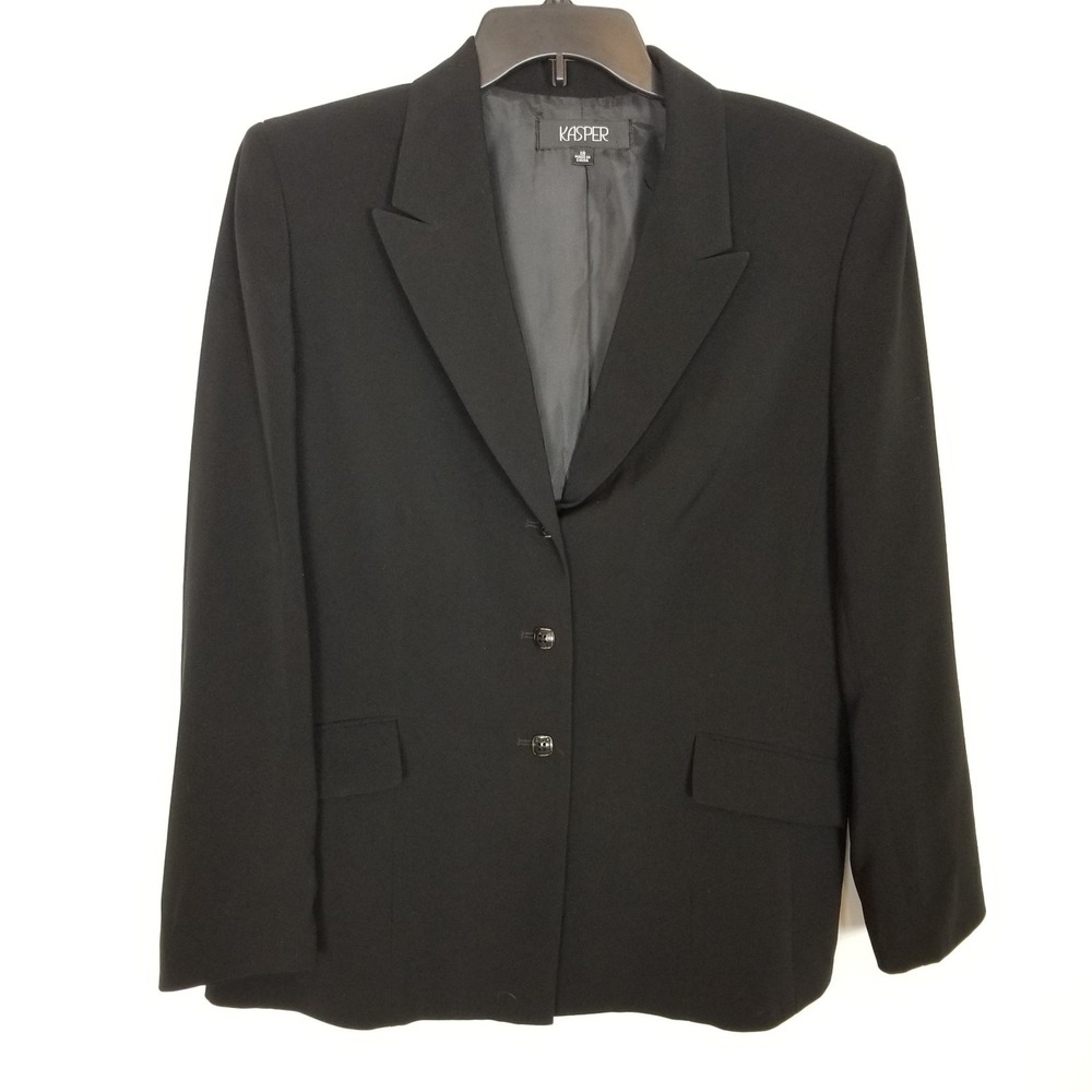 Kasper Women Blazer Jacket Sz 18 Black Button Up Classic Preppy Pockets
